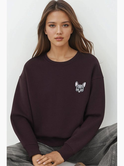 Comfort sweatshirt met ronde hals met verhoogd geborduurd dierenpatroon hiccup - Kiabi