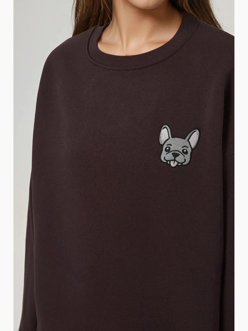 Comfort sweatshirt met ronde hals met verhoogd geborduurd dierenpatroon hiccup - Kiabi