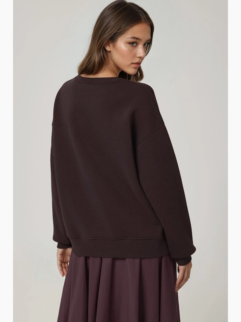 Comfort sweatshirt met ronde hals met verhoogd geborduurd dierenpatroon hiccup Donkerbruin - Kiabi