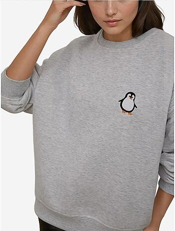 Comfort sweatshirt met ronde hals met verhoogd geborduurd dierenpatroon hiccup