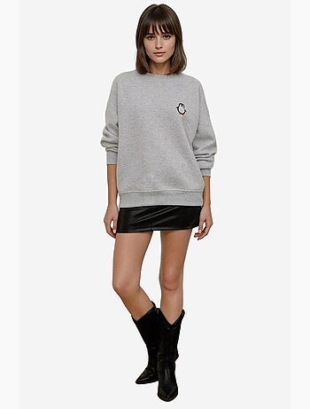 Comfort sweatshirt met ronde hals met verhoogd geborduurd dierenpatroon hiccup
