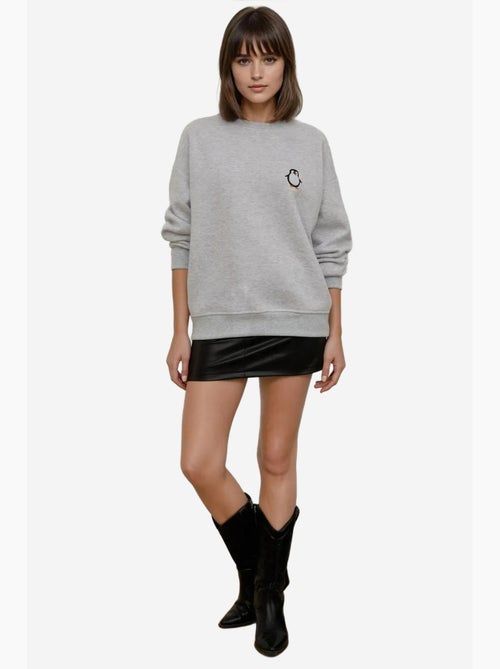 Comfort sweatshirt met ronde hals met verhoogd geborduurd dierenpatroon hiccup - Kiabi