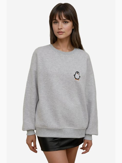 Comfort sweatshirt met ronde hals met verhoogd geborduurd dierenpatroon hiccup - Kiabi