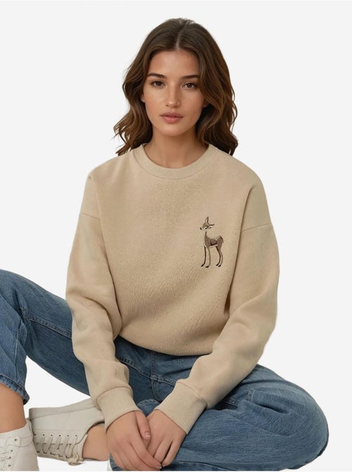 Comfort sweatshirt met ronde hals met verhoogd geborduurd dierenpatroon hiccup - Kiabi