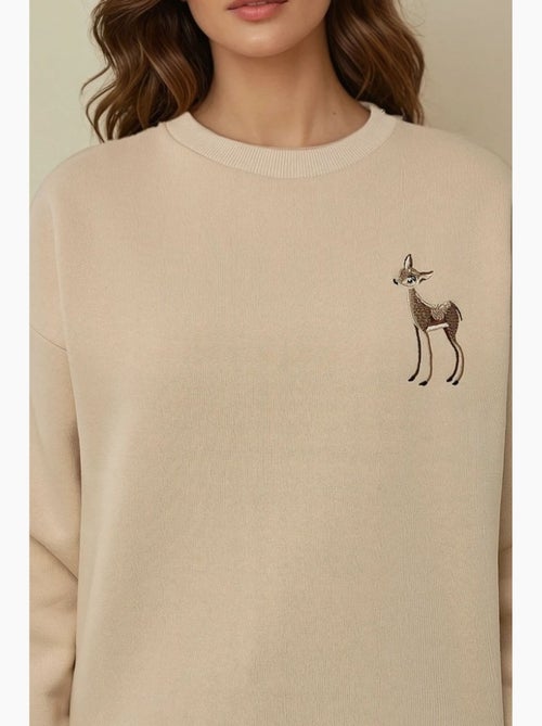 Comfort sweatshirt met ronde hals met verhoogd geborduurd dierenpatroon hiccup - Kiabi