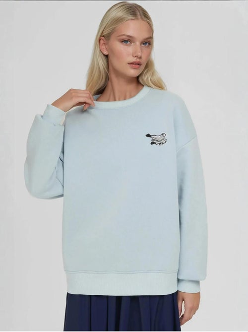 Comfort sweatshirt met ronde hals met verhoogd geborduurd dierenpatroon hiccup - Kiabi