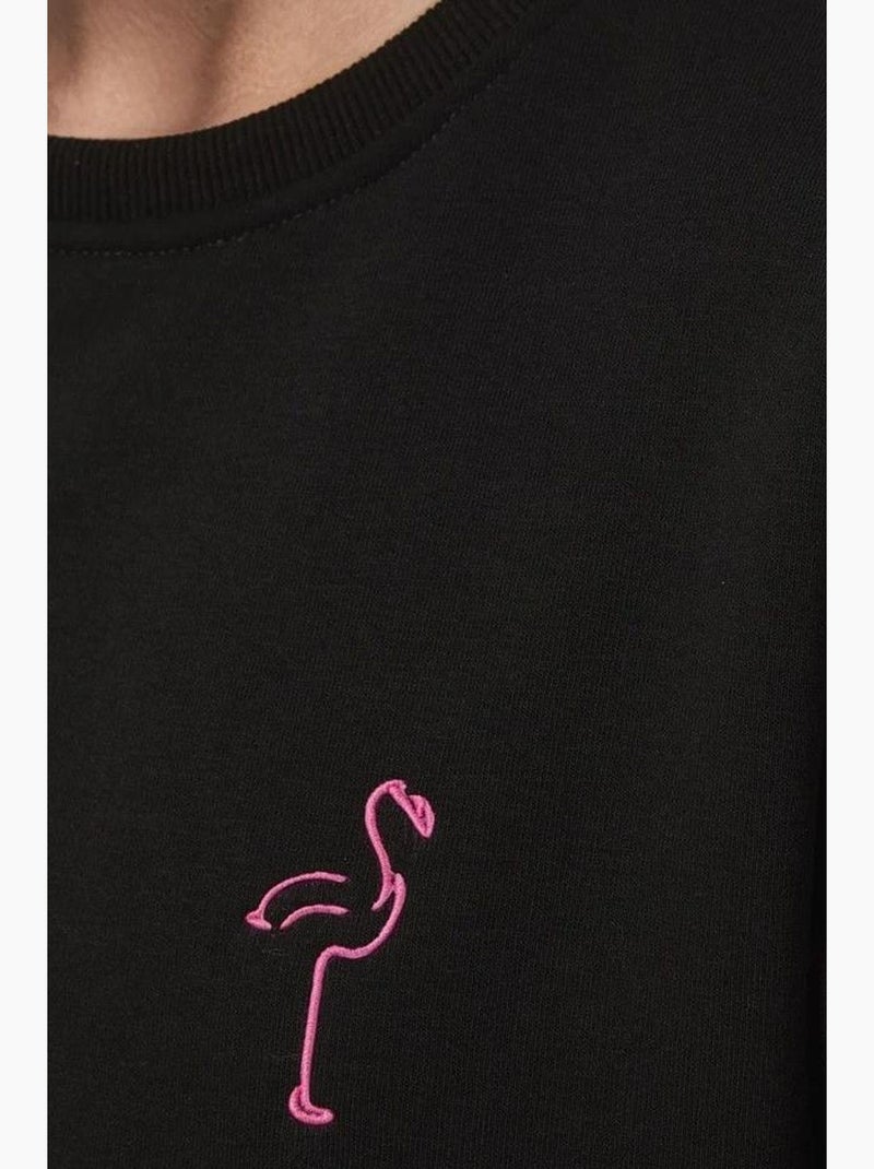 Comfort sweatshirt met ronde hals met verhoogd geborduurd dierenpatroon hiccup Zwart - Kiabi