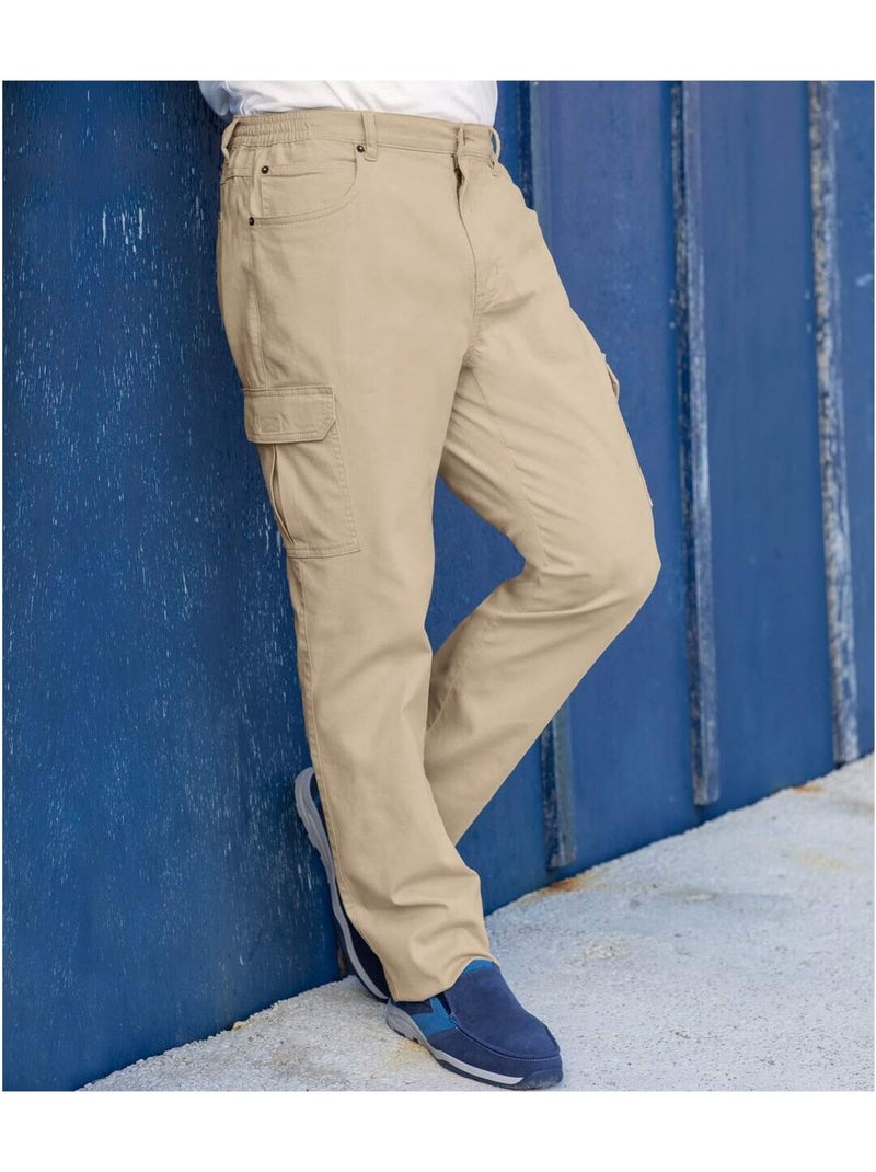 Comfortabele cargobroek van stretch twill - ATLAS FOR MEN Beige - Kiabi