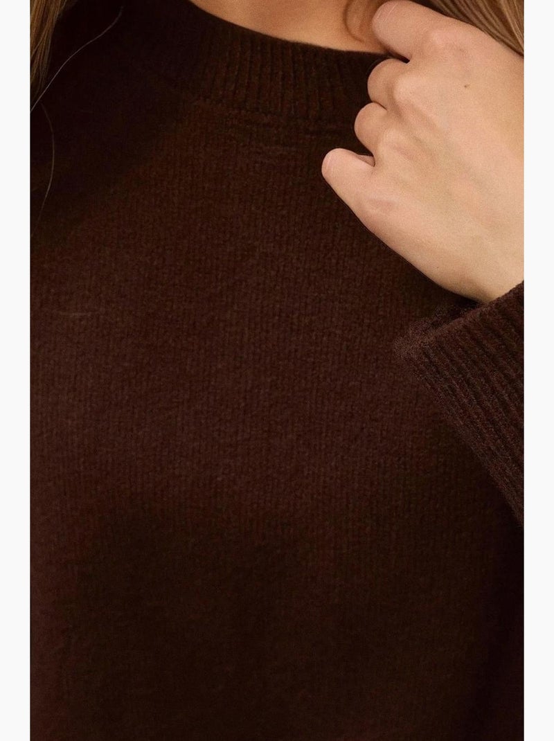 Comfortabele gebreide trui met ronde hals hiccup Hazelnootbruin - Kiabi