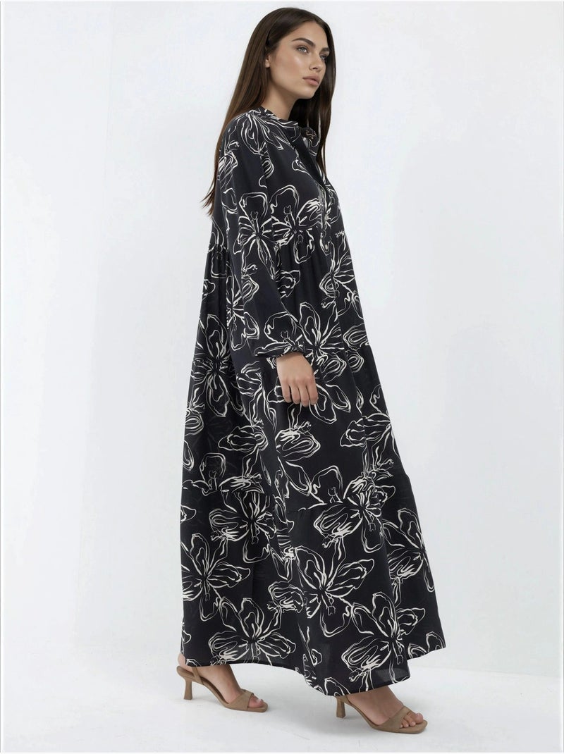 Comfortabele maxi-jurk met patroon hiccup Zwart - Kiabi