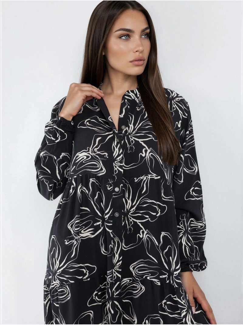 Comfortabele maxi-jurk met patroon hiccup Zwart - Kiabi