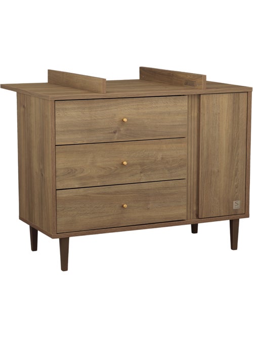 Commode 3 tiroirs et 1 porte avec détail imitation bois texturé et pieds bois - sauthon - Kiabi Commode 3 tiroirs et 1 porte avec détail imitation bois texturé et pieds bois - sauthon - Kiabi