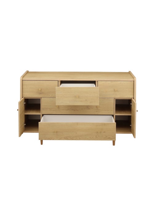Commode 5 tiroirs et 2 portes pieds bois et poignées métal - sauthon - Kiabi Commode 5 tiroirs et 2 portes pieds bois et poignées métal - sauthon - Kiabi