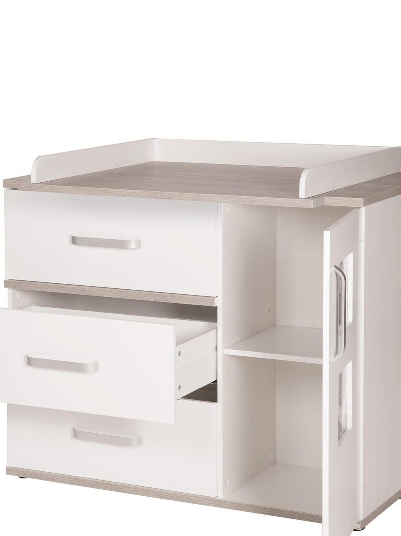 Commode à langer 3 tiroirs et porte avec 2 cadres photo 'Moritz' ROBA Blanc Gris - Kiabi
