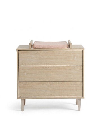 Commode à langer 3 tiroirs sur pieds - décor bois hêtre cendré - sauthon