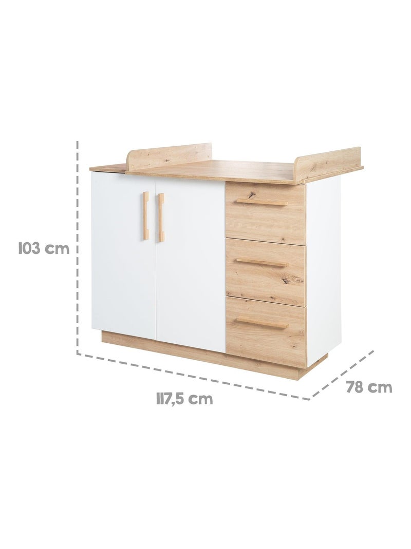 Commode à langer évolutive 2 portes et 3 tiroirs 'Lion' ROBA Blanc Marron - Kiabi