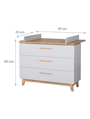 Commode à langer évolutive 3 tiroirs en bois effet chêne - ROBA 'Caro'