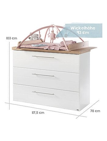 Commode à langer évolutive 3 tiroirs en bois effet chêne - ROBA 'Nele'