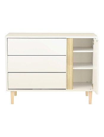 Commode met 3 laden en 1 deur met houten poten