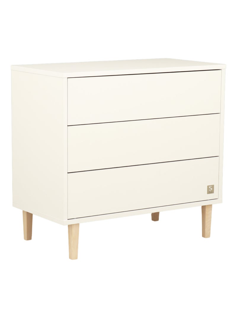 Commode met 3 laden en houten poten Wit Bruin - Kiabi