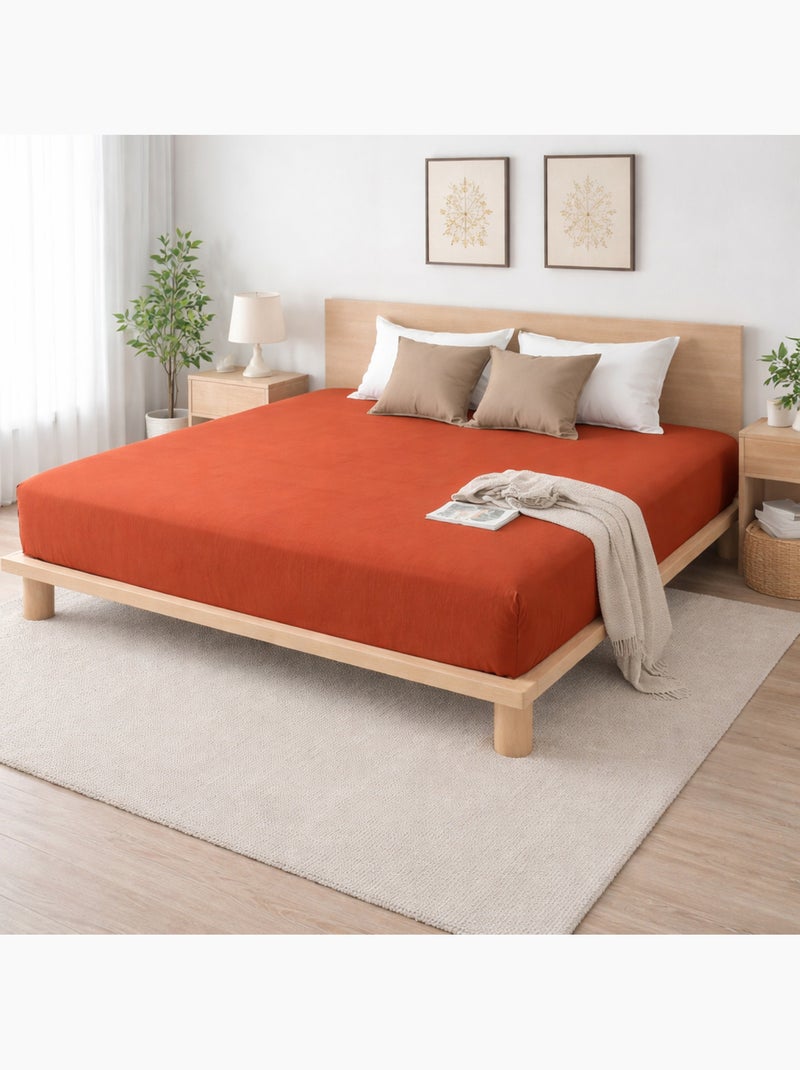 Complete dekbedovertrekset – 2 kussenslopen 63x63 cm + hoeslaken Terracotta - Kiabi