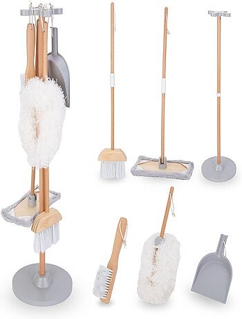 Complete houten schoonmaakset voor kinderen – opbergrek en 5 accessoires