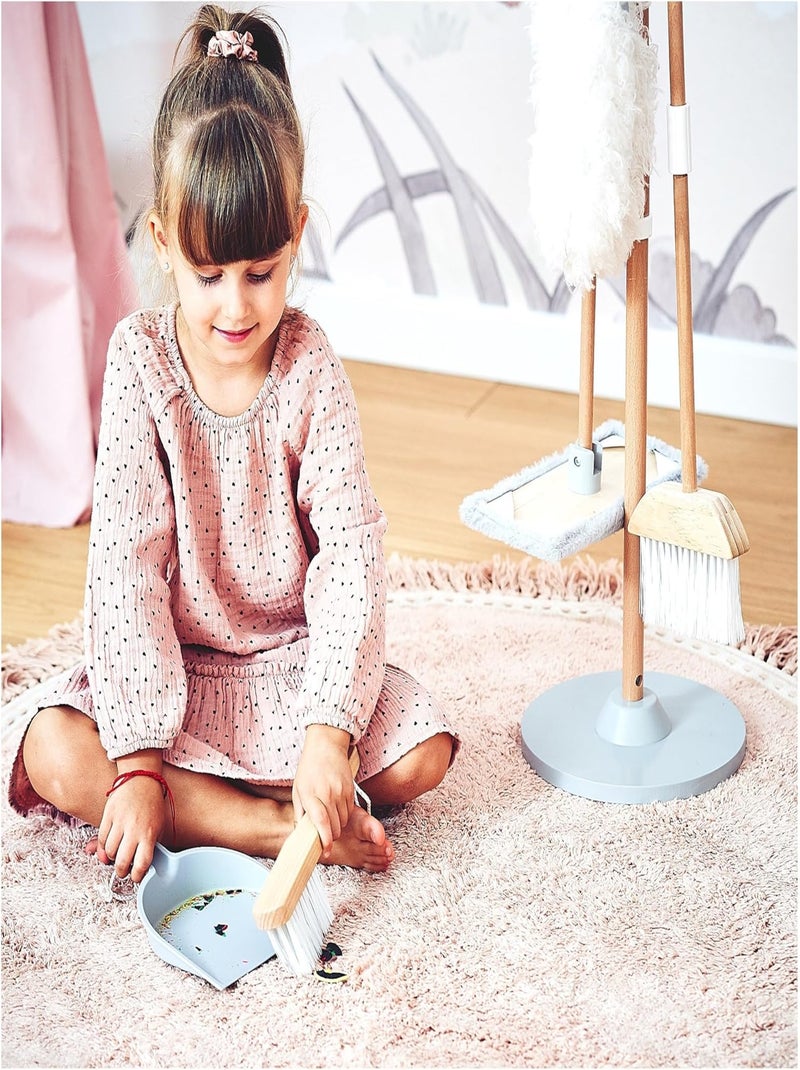 Complete houten schoonmaakset voor kinderen – opbergrek en 5 accessoires N.v.t. - Kiabi