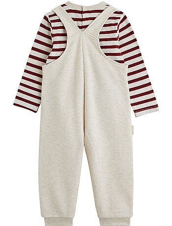 Copy of ensemble salopette bébé en molleton et t-shirt moka