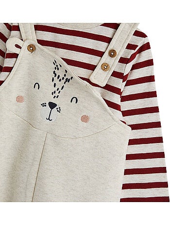 Copy of ensemble salopette bébé en molleton et t-shirt moka