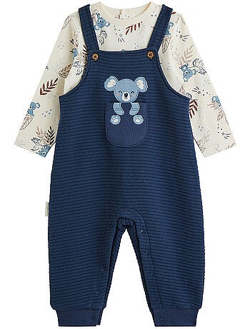 Copy of ensemble salopette bébé en molleton et t-shirt moka