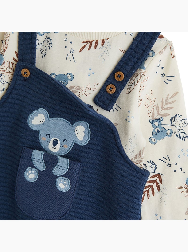 Copy of ensemble salopette bébé en molleton et t-shirt moka Blauw - Kiabi