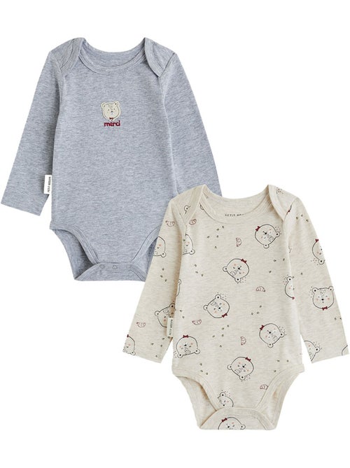Copy of lot de 2 bodies bébé manches longues ginkgo - Kiabi