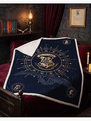 Coral & Sherpa Deken Harry Potter Zweinstein 130x170cm – Gouden Wapenschild – Officiële Licentie