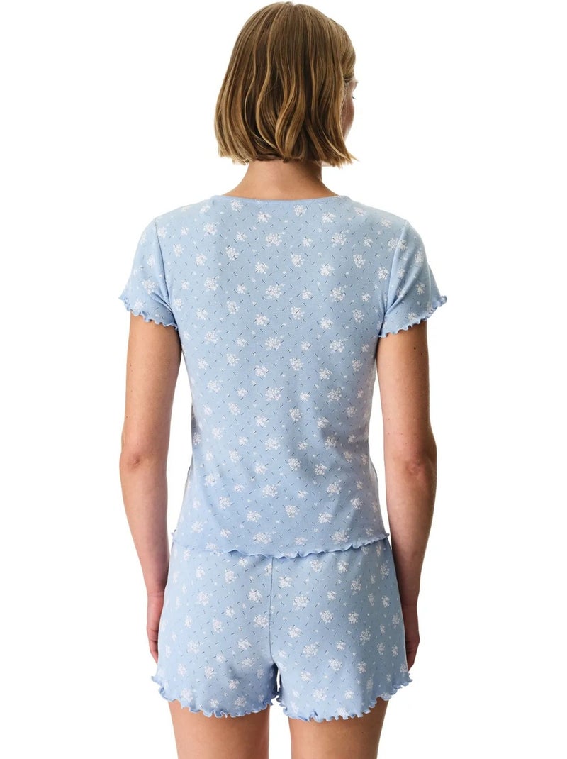 Coralie pointel crunchy pyjamaset met bloemenprint, korte mouwen en short penti Hemelsblauw - Kiabi