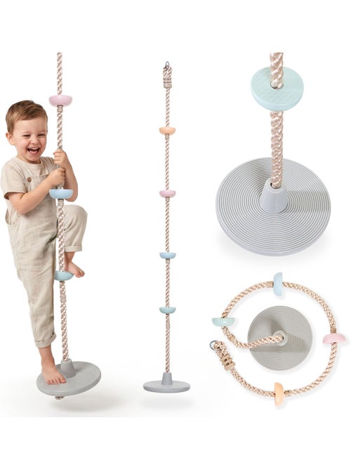 Corde d'escalade enfant avec disque balançoire et poignées l. 2m diam 30cm - Kiabi