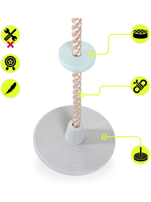 Corde d'escalade enfant avec disque balançoire et poignées l. 2m diam 30cm - Kiabi