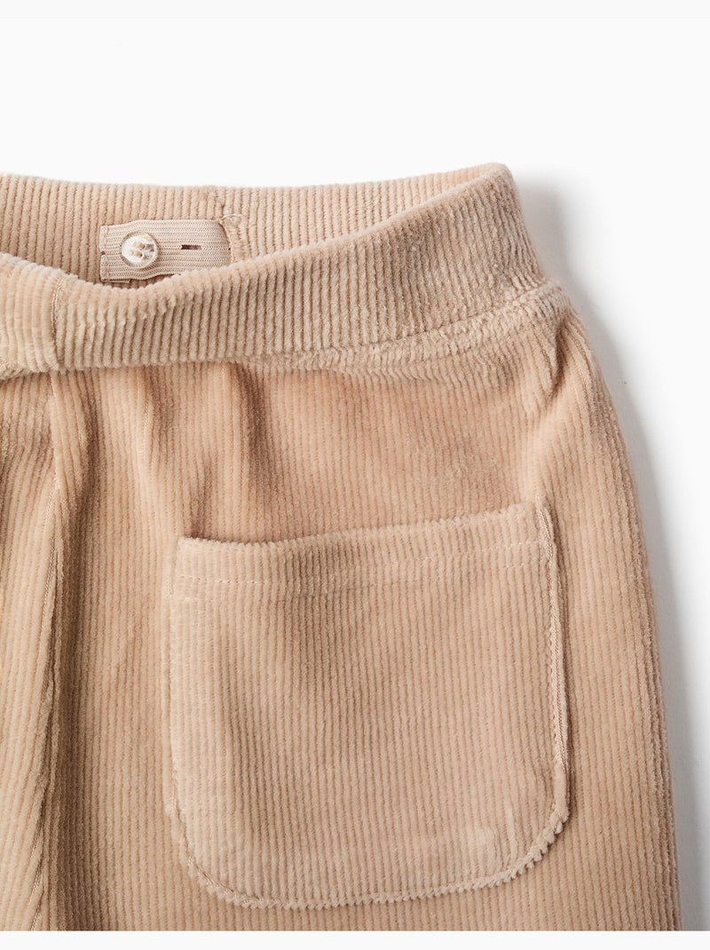 Corduroy broek met wijde pijpen en elastische taille Lichtbeige - Kiabi