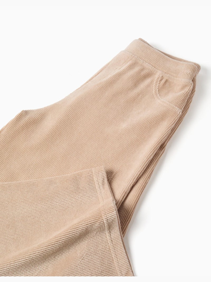 Corduroy broek met wijde pijpen en elastische taille Lichtbeige - Kiabi