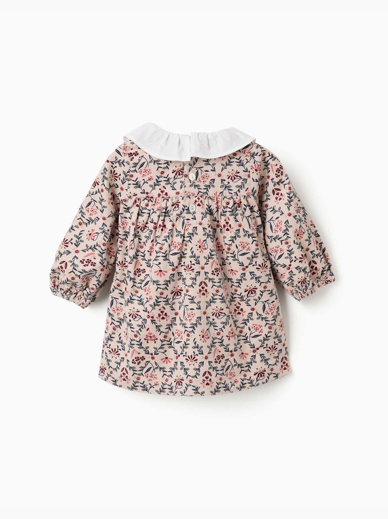 Corduroy jurk met lange mouwen met bloemenpatroon Lichtbeige - Kiabi