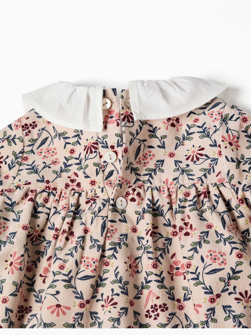 Corduroy jurk met lange mouwen met bloemenpatroon Lichtbeige - Kiabi