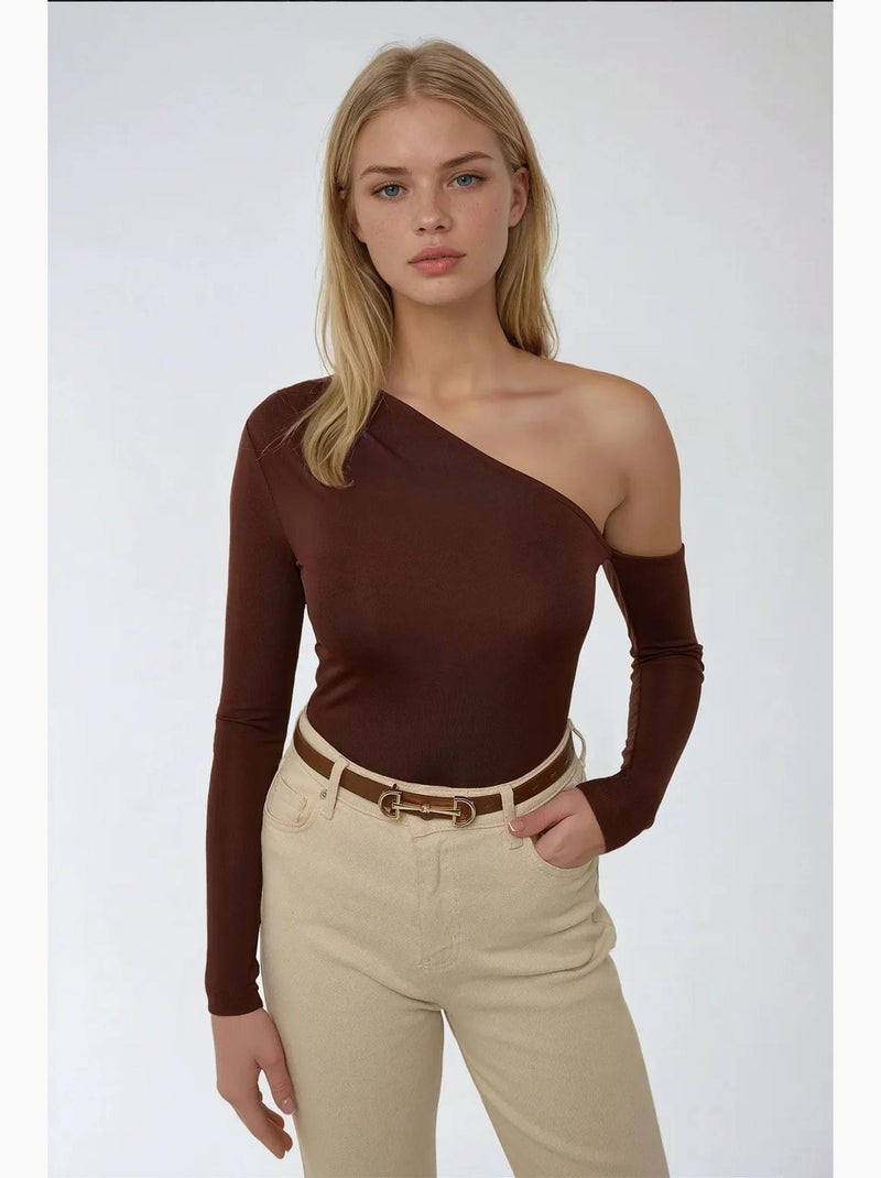 Corps drapé à col asymétrique hiccup Marron - Kiabi