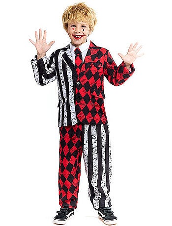 Costume de bouffon sinistre à rayures et losanges