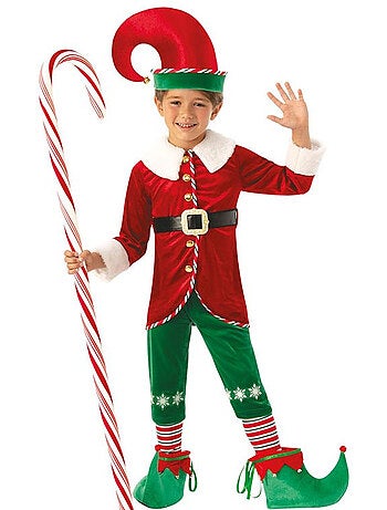 Costume de lutin assistant du Père Noël de luxe avec chapeau