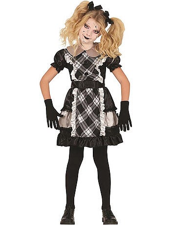 Costume de poupée en porcelaine à motif à carreaux