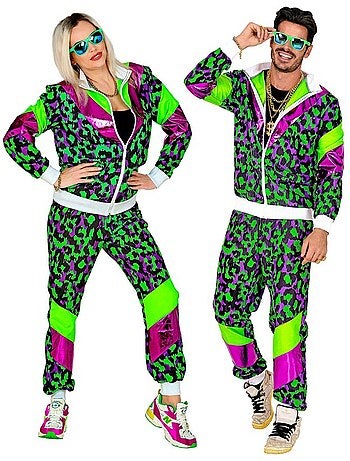 Costume de survêtement à imprimé animal fluo des années 80