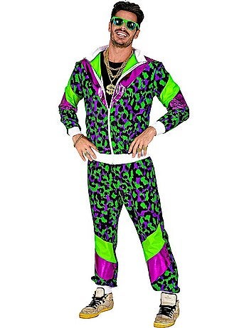 Costume de survêtement à imprimé animal fluo des années 80