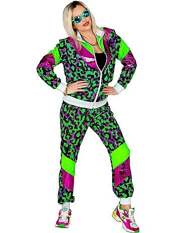 Costume de survêtement à imprimé animal fluo des années 80