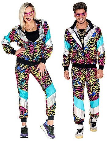 Costume de survêtement à imprimé animal fluo des années 80