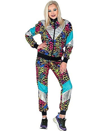 Costume de survêtement à imprimé animal fluo des années 80
