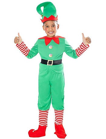 Costume d'elfe assistant du Père Noël avec chapeau